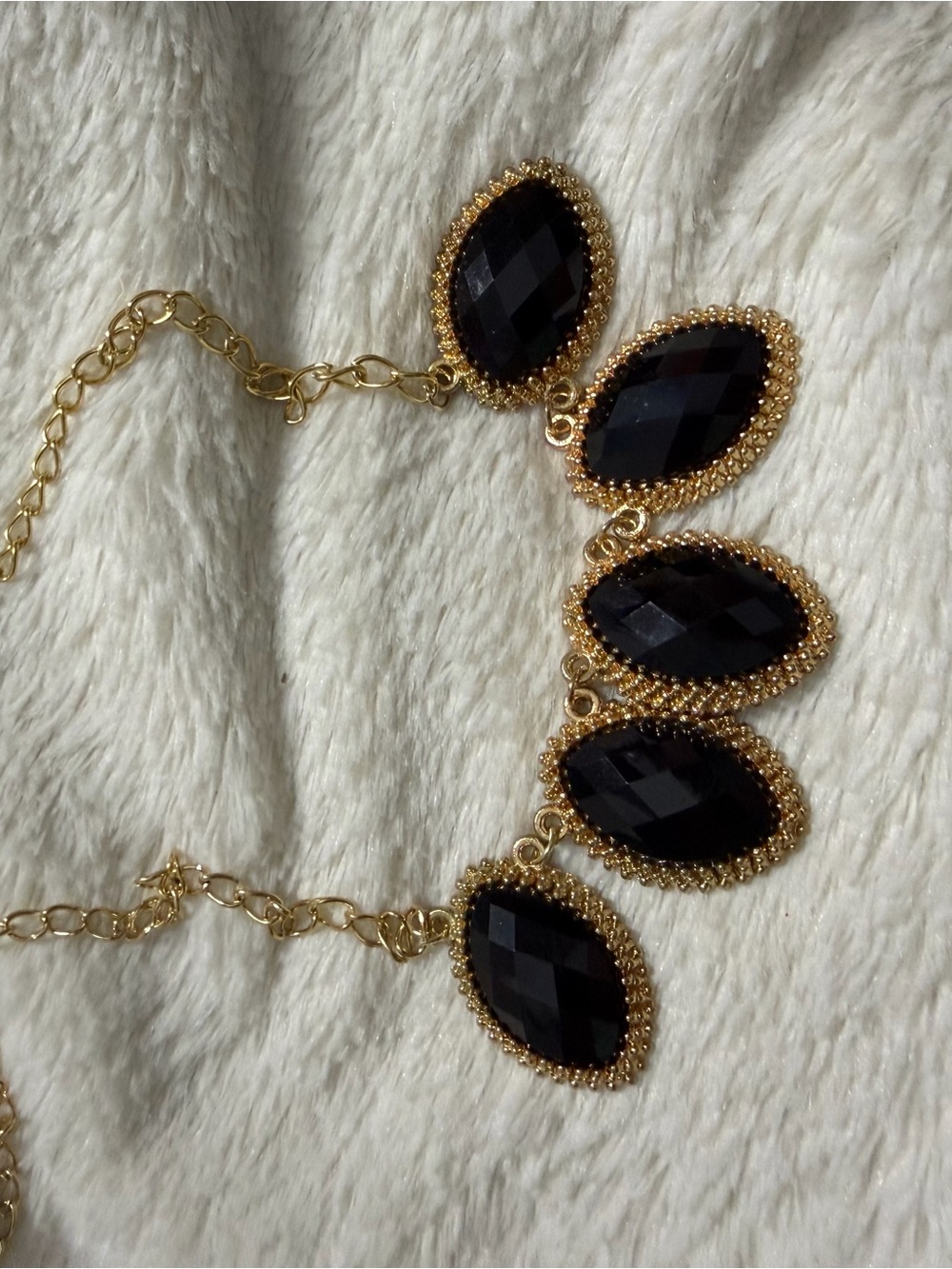 Gold and Black Faceted Stone Statement Necklace